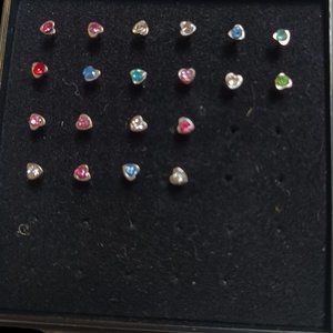 16 Assorted Colors Heart Shaped Crystal Nose Pins Studs Bundle Lot